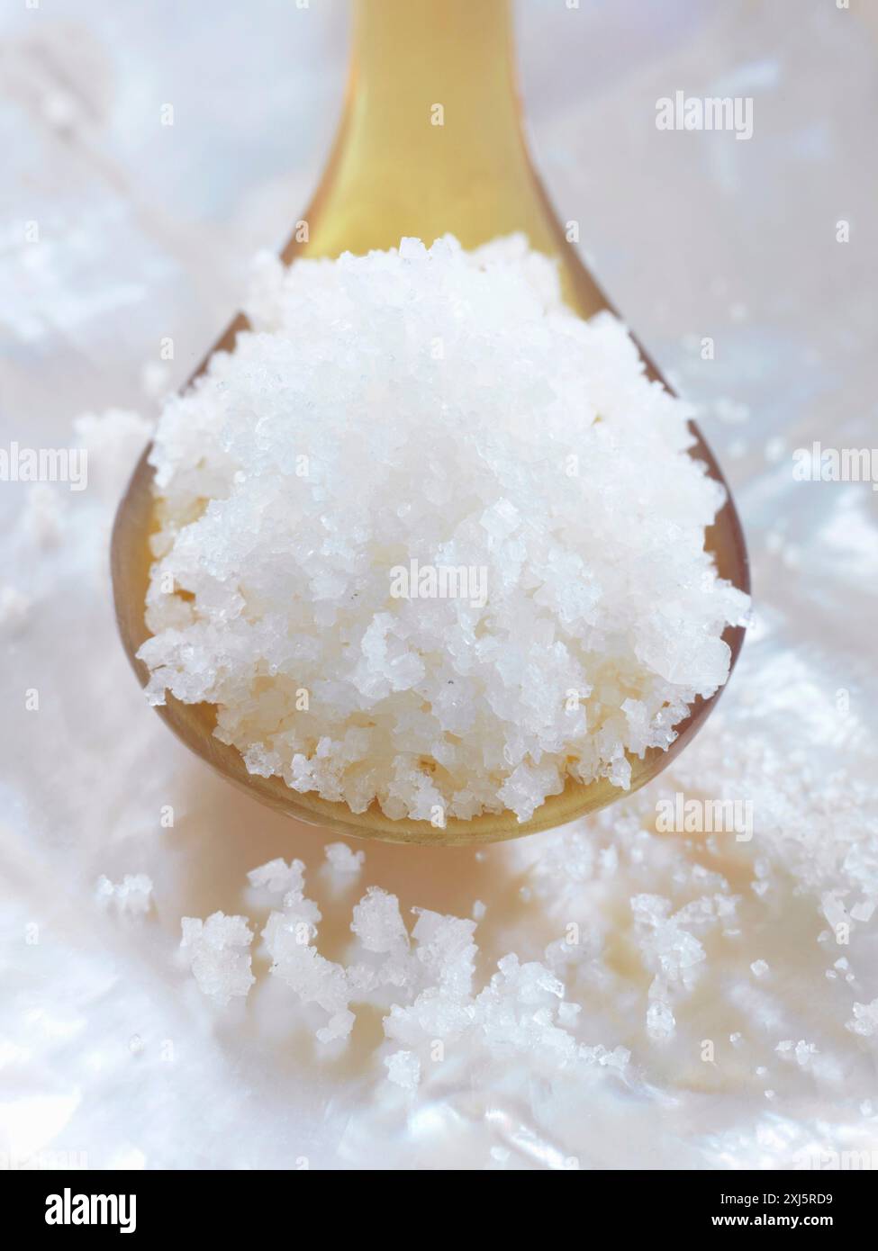 Löffel Fleur de Sel Meersalz aus Guérande Stockfoto