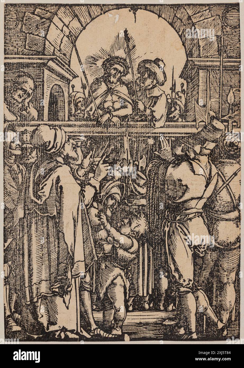 Christ is Production for the People (ECCE HOMO) Beham, Hans Sebald 1500 - 1550 Holzschnitt, Druck Hollsteins deutsche Stiche, Radierungen und Holzschnitte 1400-1700 (Bd. III), Hans Sebald Beham, F.W.H. Hollstein, ikke omtalt, 22473, 1957 Kristus fremstilles für Folket (Ecce homo) Stockfoto