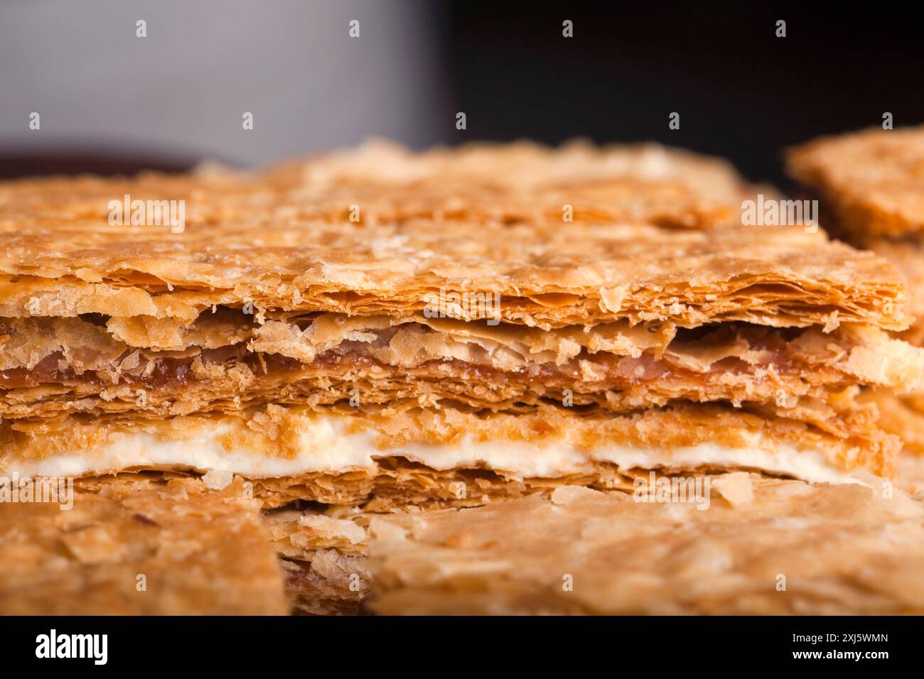 Nahaufnahme von Blätterteig Stockfoto