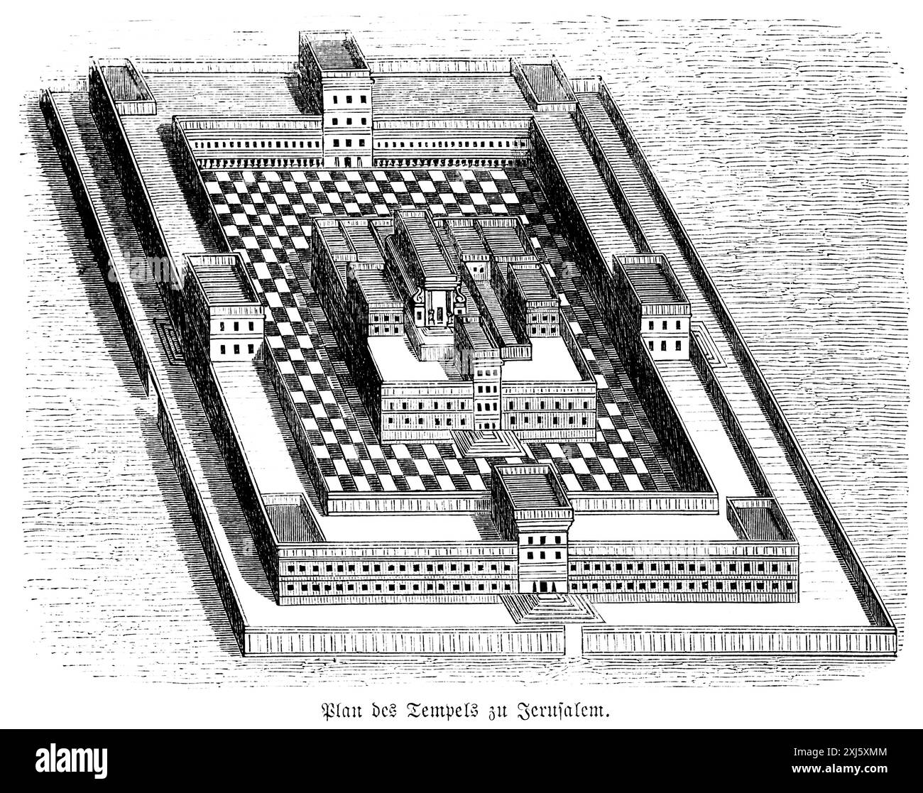 Blick auf den Salamonischen Tempel in Jerusalem, Architektur, Tempel mit langen Räumen, Wände, Höfe, Grundriss, Rekonstruktion, Isreal, historisch Stockfoto