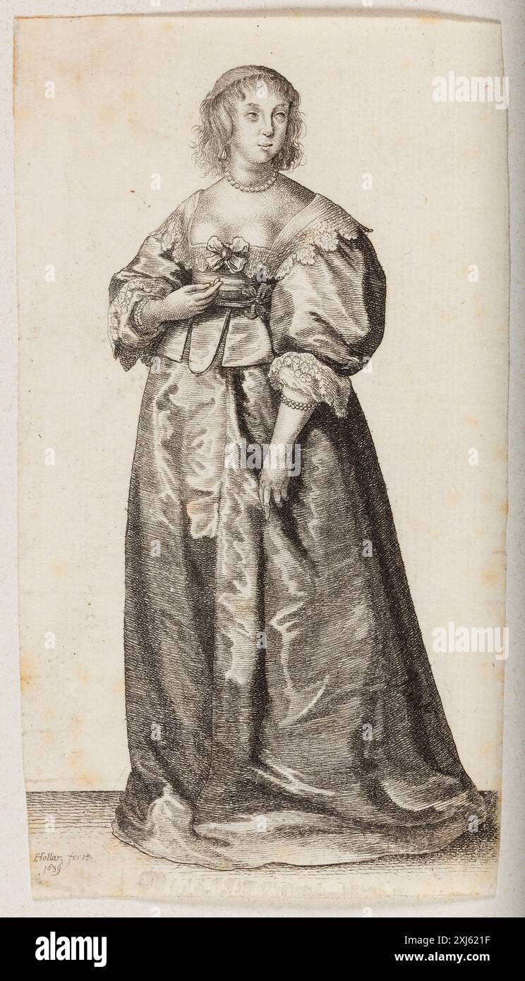 Radierung von Wenzelaus Hollar, eine Frau mit Perlenkette und Armbändern, 1607-1677. Stockfoto