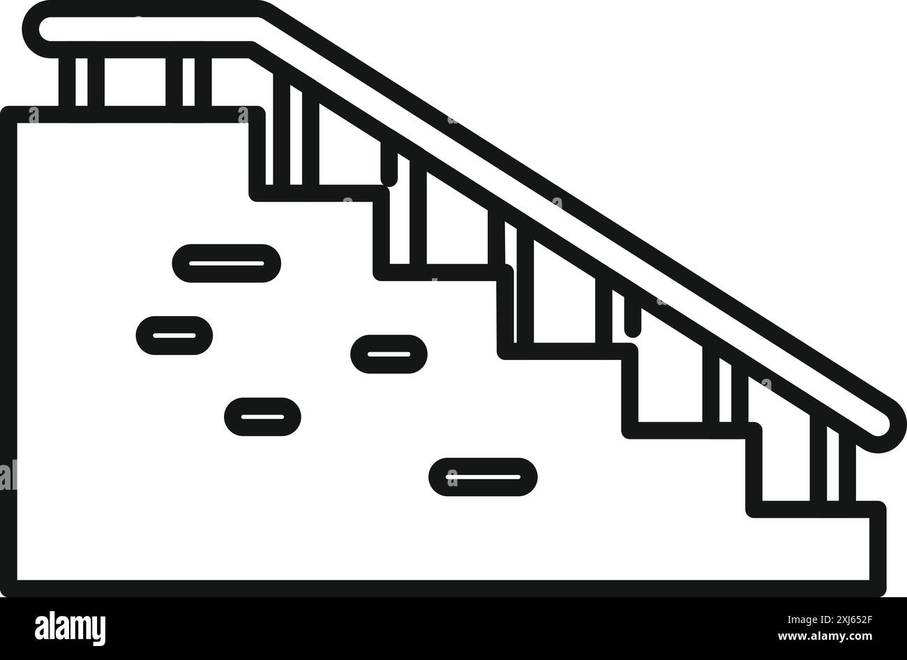 Linienzeichnung einer Betontreppe, die nach oben führt, mit einem Geländer für Sicherheit und Halt Stock Vektor