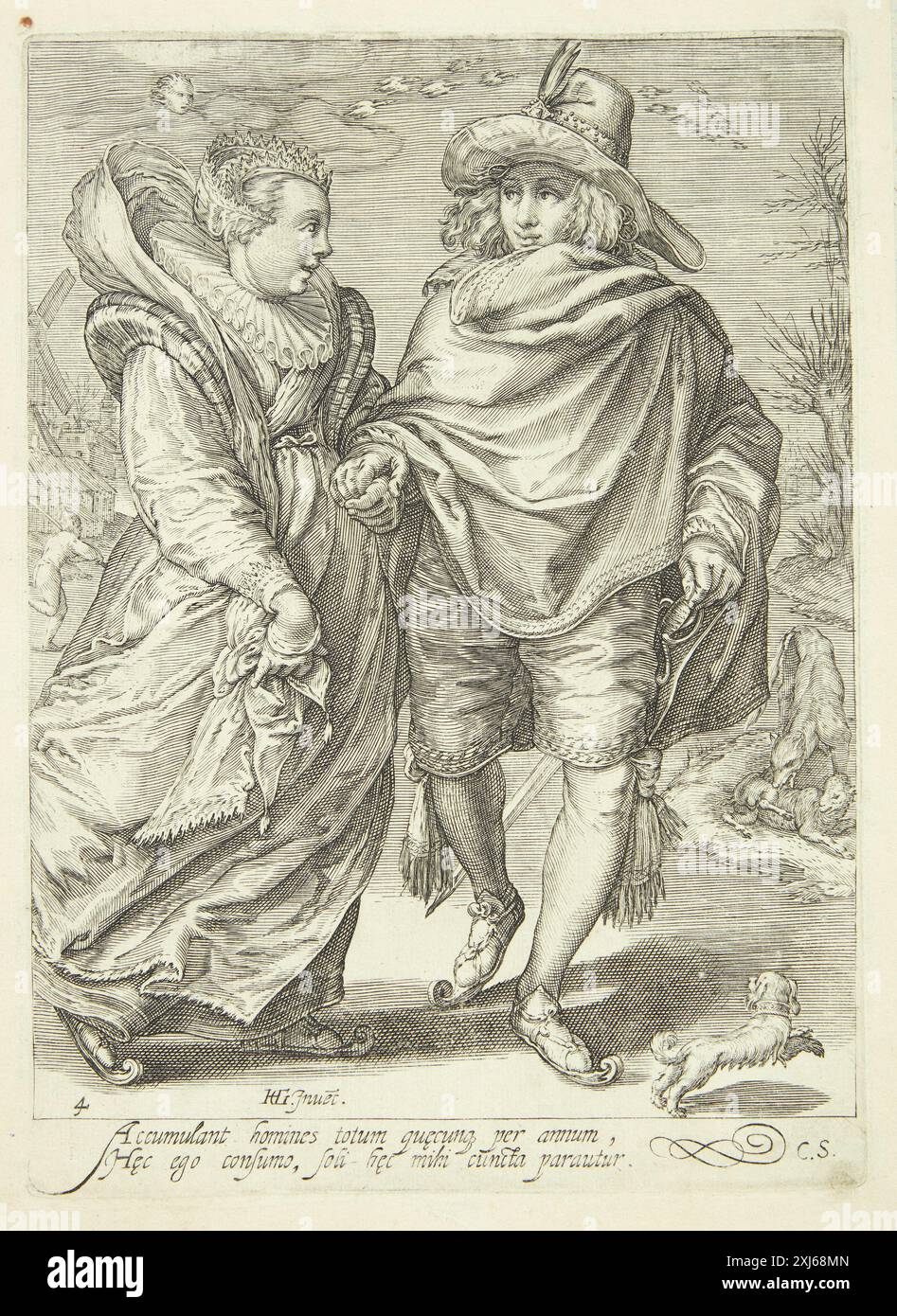 Winter Saenredam, Jan 1565 - 1607, Goltzius, Hendrick 1558 - 1617 Kupferstich, Druck der illustrierten Bartsch 4, niederländische Künstler, Matham, Saenredam, Müller, Walter L. Strauss, 90, C 36168, 1980. Hollsteins niederländische und flämische Radierungen, Stiche und Holzschnitte 1450-1700 (Band XXIII), Jan Saenredam - Roelandt Savery, K. G. Boon, 92 (S. 70-71 „Anonyme Kopien C,4“), C 38945, 1980 Vinter Stockfoto