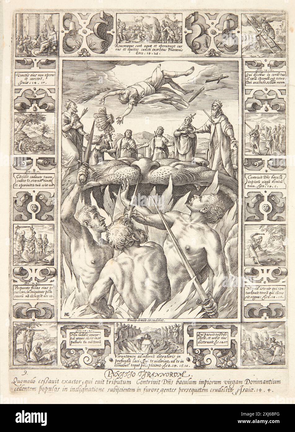 Die Strafe für Tyrannei Goltzius, Hendrick 1558 - 1617, Hondius I, Hendrik 1573 - 1650 Kupferstich, Druck der Neuhollstein niederländische und flämische Radierungen, Stiche und Holzschnitte 1450-1700, Hendrick Goltzius, Teil I-IV, Marjolein Leesberg, 67 II, C 48058, 2012 Straffen für Tyranni Stockfoto