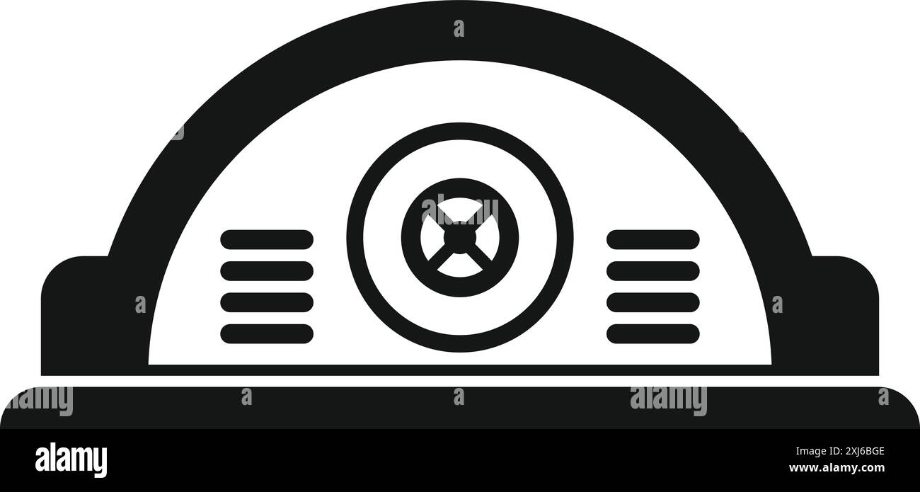 Schwarz-weiß-Symbol einer schweren geschlossenen Tür, die zu einem unterirdischen Bunker führt Stock Vektor