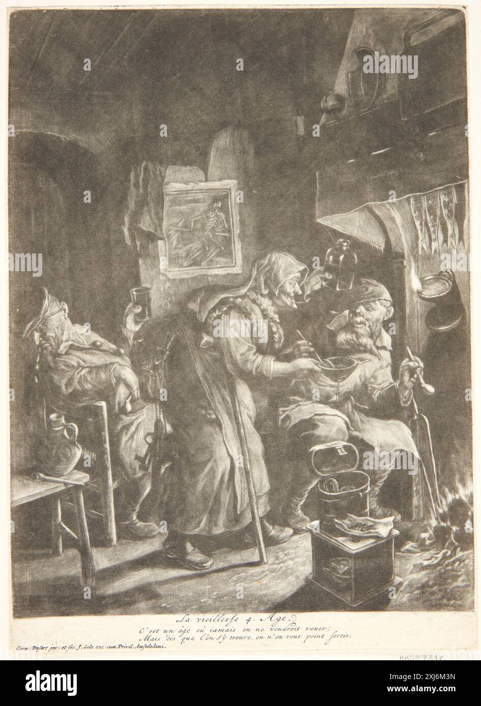 Old Age DuSart, Cornelis 1660 - 1704, Gole, Jacob 1665 - 1724 Mezzotint, Print Hollsteins niederländische und flämische Radierungen, Stiche und Holzschnitte 1450-1700 (Vol. VI), Douffet - Floris, F.W.H. Hollstein, 46 III, C 38945, 1952. the Illustrated Bartsch 7, Netherlands Artists, J. beide, Bega, Berchem, Ossenbeck, Hondius m.fl., Otto Neumann, ikke omtalt, C 36173, 1978 Alderdom Stockfoto