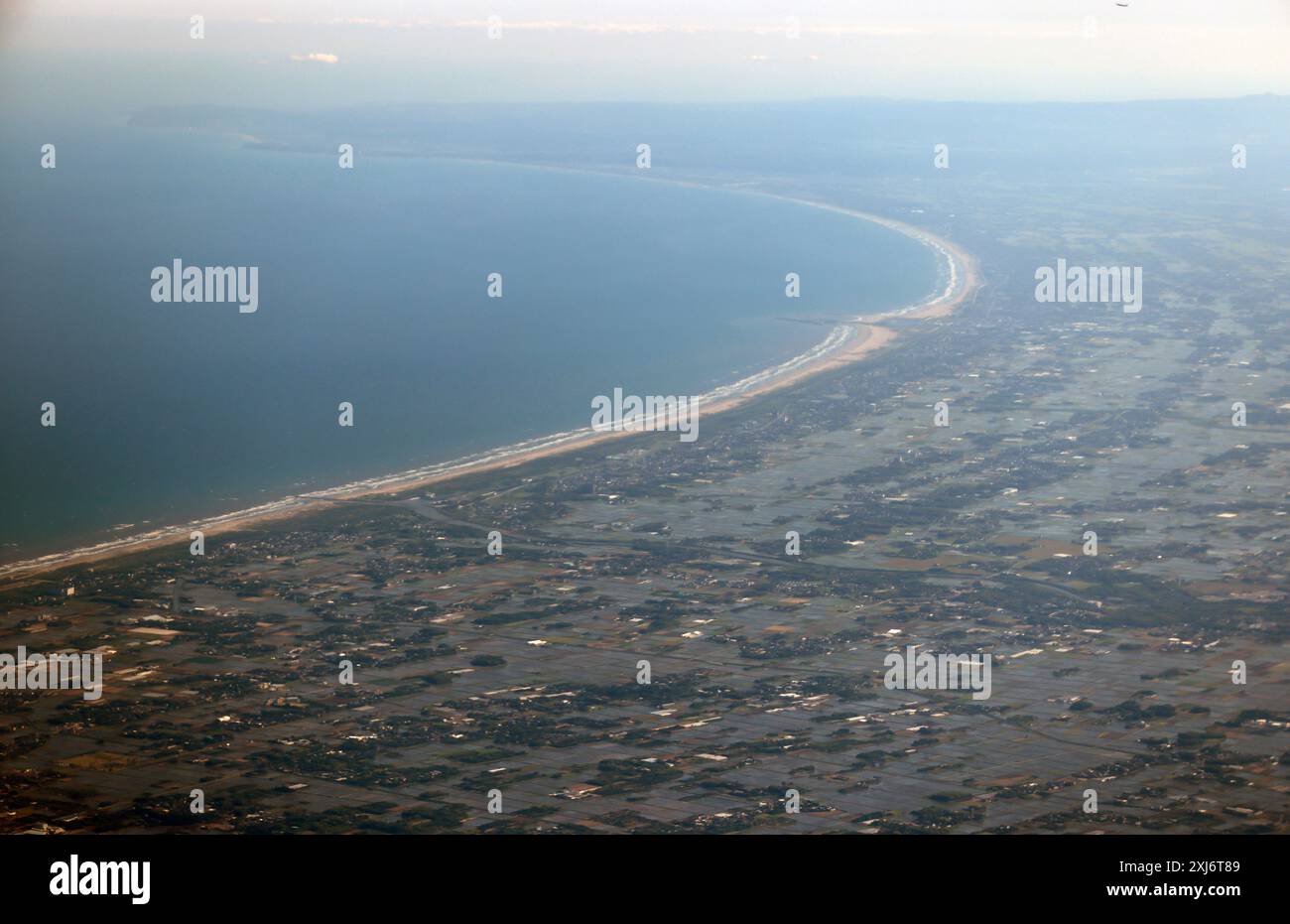 bucht von Kujukuri und Halbinsel Boso mit schrägem Blick, der größte und längste Strand in der Präfektur ibaraki und Stockfoto