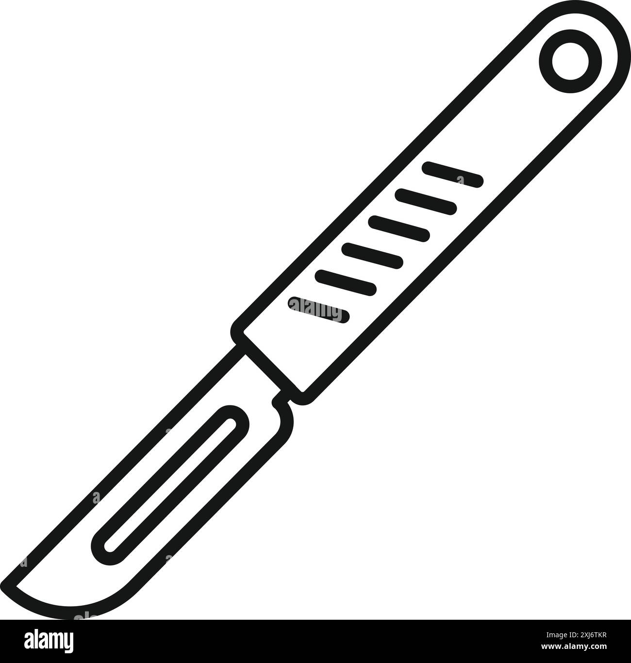 Strichkunstsymbol eines Skalpells, ein kleines und extrem scharfes Instrument, das für Chirurgie, anatomische Dissektion und verschiedene Kunst- und Handwerkskunst verwendet wird Stock Vektor