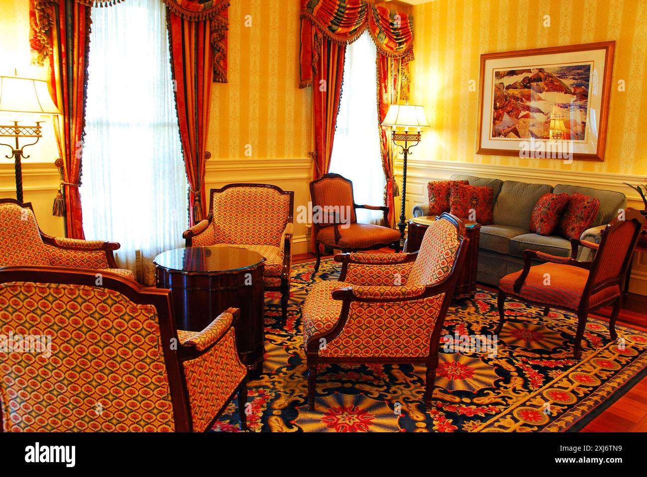 Die klassische Lobby des Hotels Wentworth by the Sea in Portsmouth, New Hampshire Stockfoto