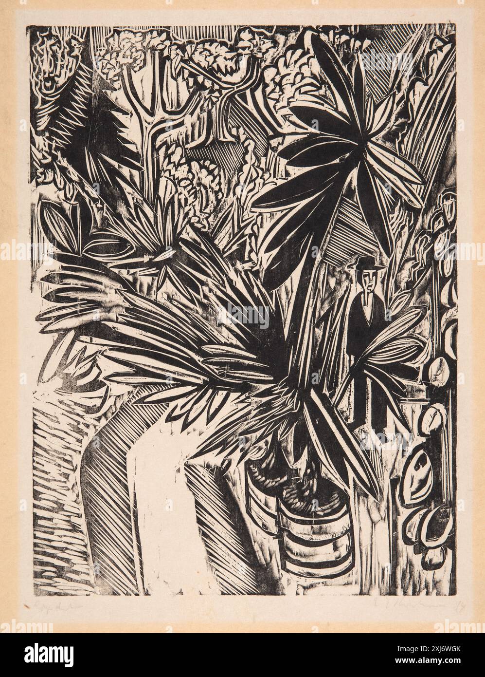 Gewächshaus. Jena Kirchner, Ernst Ludwig 1880 - 1938 Holzschnitt, Print E. L. Kirchner: Das graphische Werk 1-2, Annemarie Dube, Kat. Nr. 291, 40650, 1967. Les marques de Collections de dessins & d'estampes: marques estampillées et écrites de Collections particulières et publiques, Frits lugt, 1570b, 7027, 1921-1956. Tyske verdensbilleder 1890-1930, Thomas Lederballe, Kat. 6, D 47572, 2012 Væksthus. Jena Stockfoto