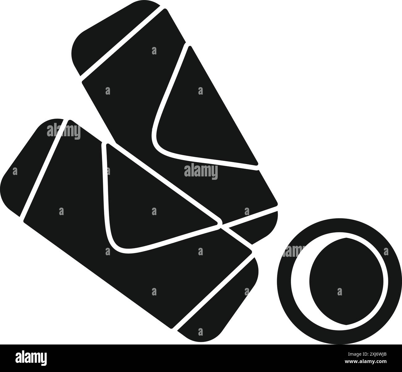 Frühlingsbrötchen serviert mit Sojasauce-Symbol in schwarzem, einfachem Stil, isoliert auf weißem Hintergrund Stock Vektor