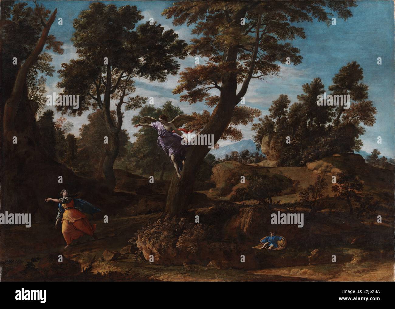 Landschaft mit dem Engel erscheint Hagar und Ismael Cozza, Francesco 1605 - 1682 Gemälde Barok. 1600-Tallets Kunst i SMK's Samlinger, Eva de la Fuente Pedersen, omt. S. 145, afb. S. 150-151, Katalog S. 208, 2023. Italienische Gemälde und Skulpturen in Dänemark, Harald Olsen, S. 28, 55, Planche LVIIIa, 28349, 1961. Francesco Cozza: Pittore Ed acquafortista, Luigi Cunsolo, 216ff (Abb. 31), 237, 295, 36626, 1966. Andrea Locatelli e il paesaggio romano del settecento, Andrea Busiri Vici, S. 89, 260, afb. abb. 103 (beskåret), 61461, 1976. Pittori di paesaggio del Seicento a Roma, Luigi Salerno, vol Stockfoto