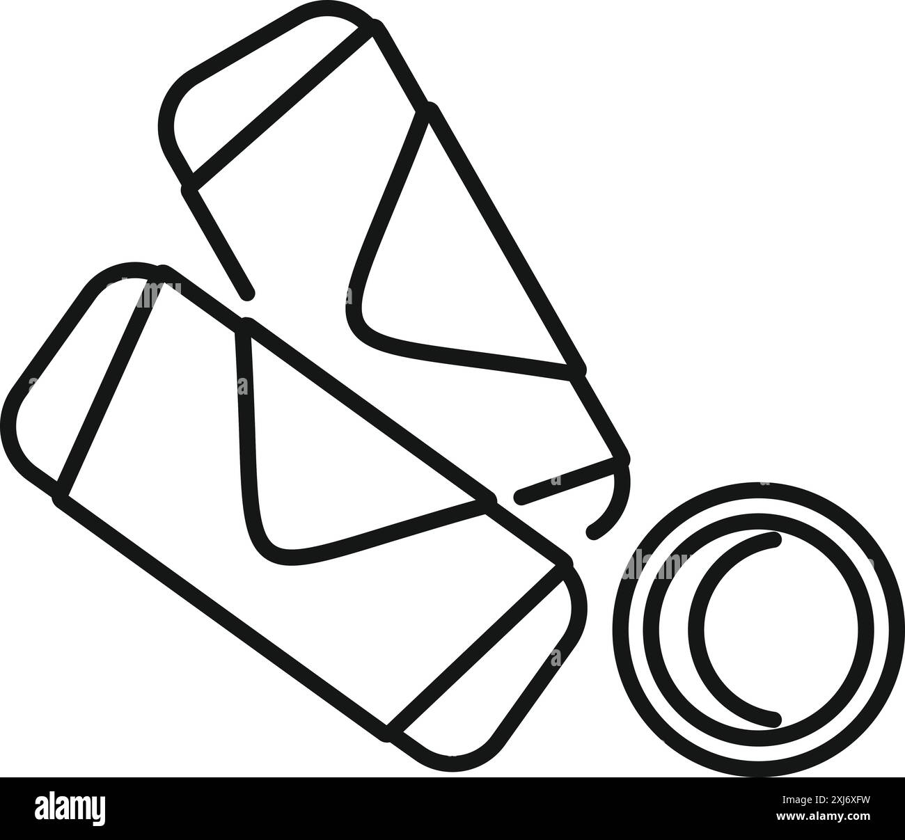Minimalistische Strichkunst-Illustration von zwei Frühlingsbrötchen, serviert mit Sauce auf einem Teller, ideal für Menüs und Speisen Stock Vektor