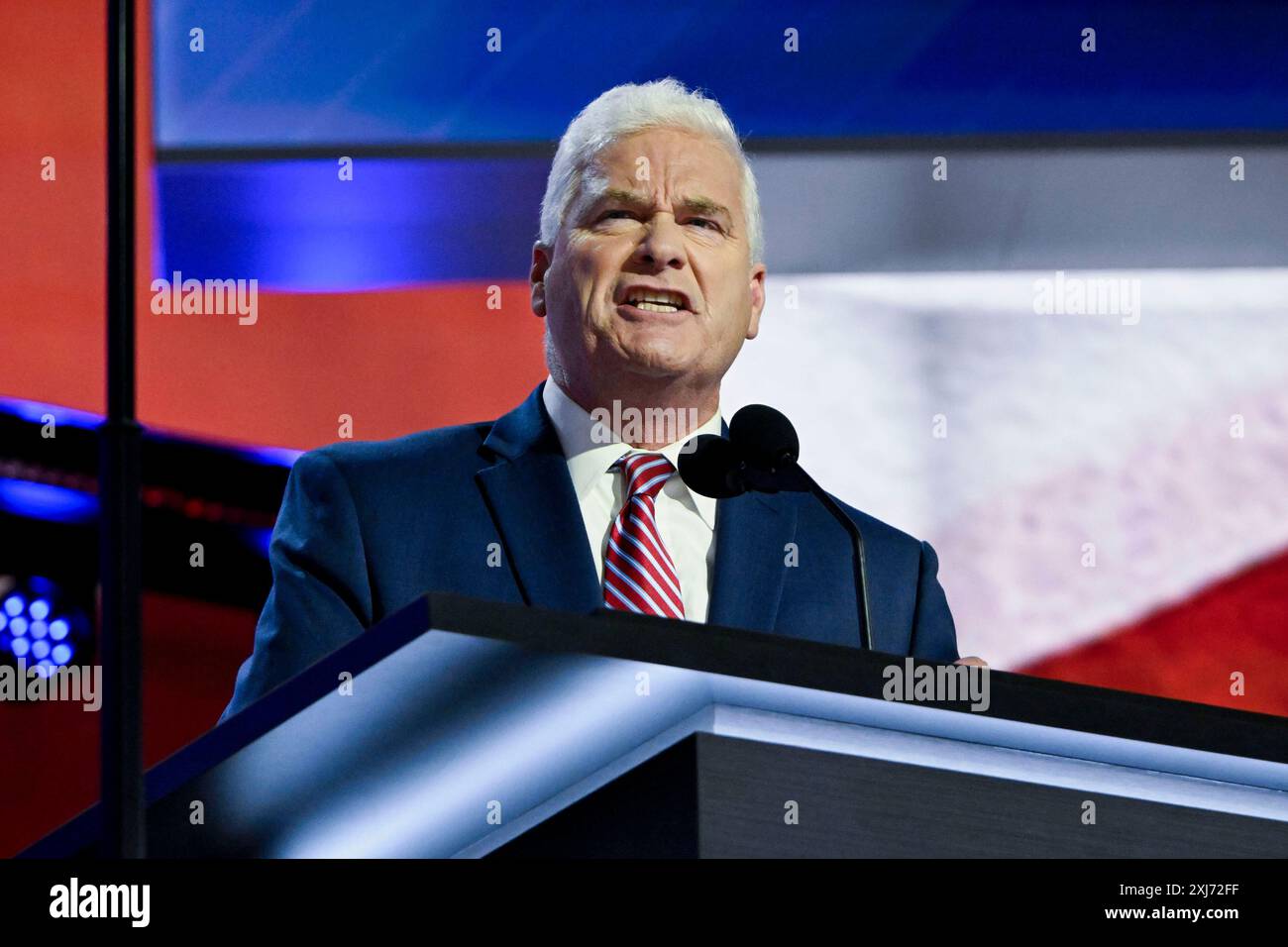 Milwaukee, Usa. Juli 2024. House Majority Whip Tom Emmer, R-MN, spricht auf der Republican National Convention 2024 im Fiserv Forum in Milwaukee, Wisconsin am Dienstag, den 16. Juli 2024. Der Kongress, der vom 15. Bis 18. Juli stattfinden wird, findet Tage nach einem Attentat auf den ehemaligen Präsidenten Donald Trump bei einer Wahlkampfveranstaltung in Pennsylvania am 13. Juli statt. Foto: Matt Martin/UPI. Quelle: UPI/Alamy Live News Stockfoto