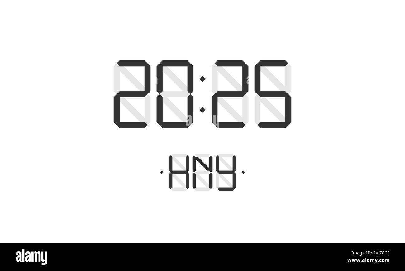 Weihnachtskarte mit digitalem lcd-Display und 2024 schwarzer HNY-Schrift auf weißem Hintergrund. Frohe Weihnachtsfeier Grußkalender Vektor eps Konzept Stock Vektor