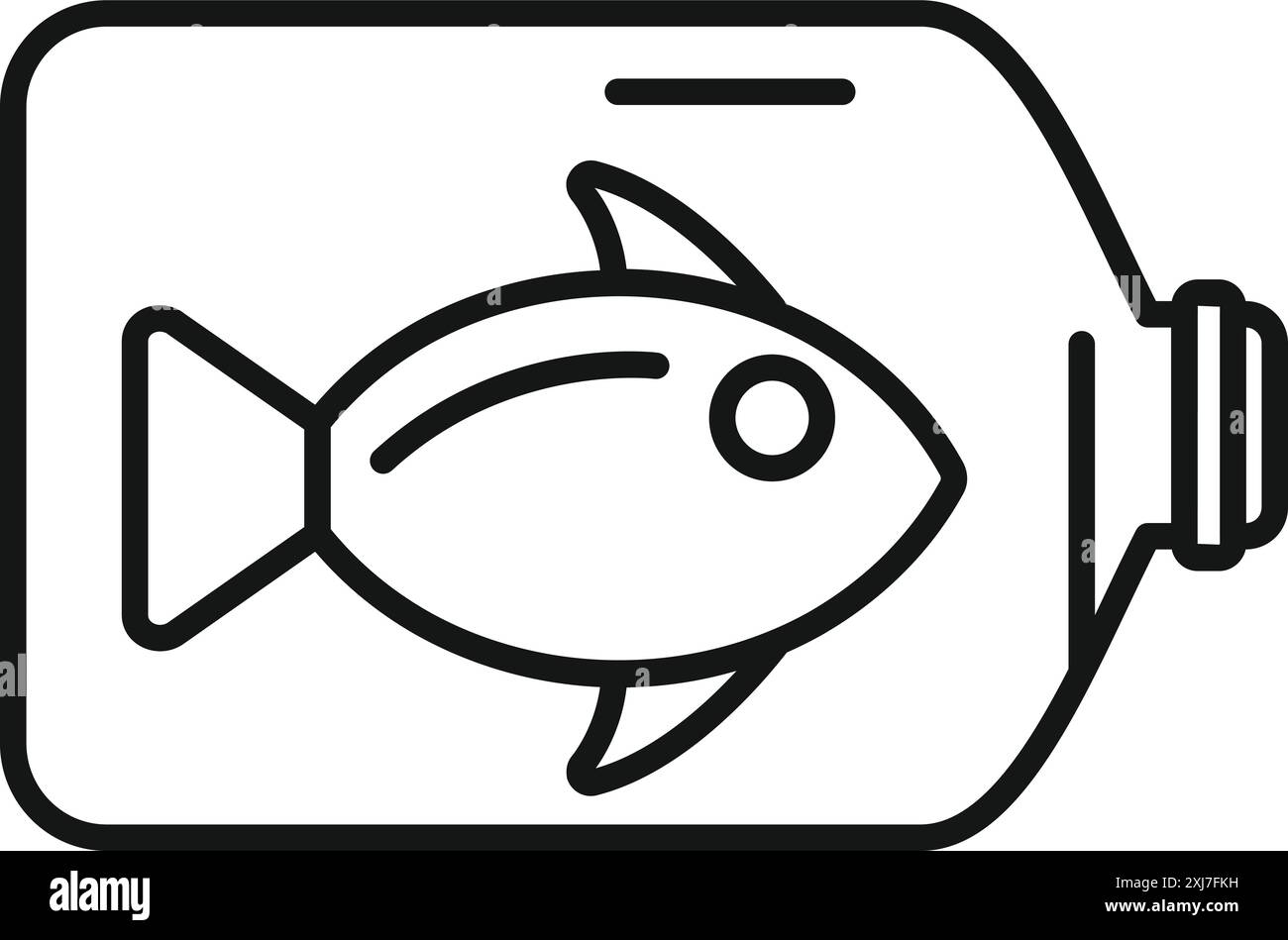Linienzeichnung eines Fischs, der in einer Plastikflasche schwimmt und das Problem der Plastikverschmutzung in unseren Ozeanen hervorhebt Stock Vektor