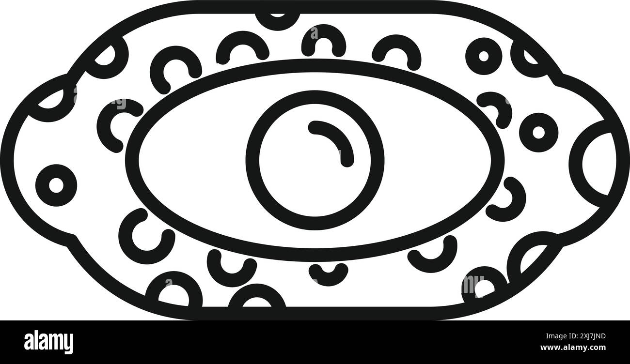 Mikroskop-Bakterium-Symbol mit Zellmembran und Zellkern, die Mikrobiologie und wissenschaftliche Forschung repräsentieren Stock Vektor