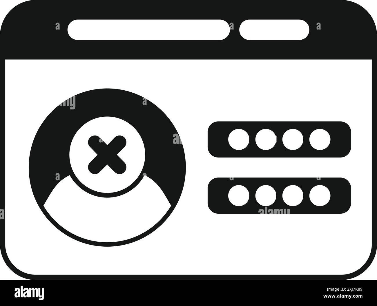 Einfaches Symbol eines Benutzerkontos, das von einer Website gelöscht wird, mit einem großen x über dem Profilbild Stock Vektor