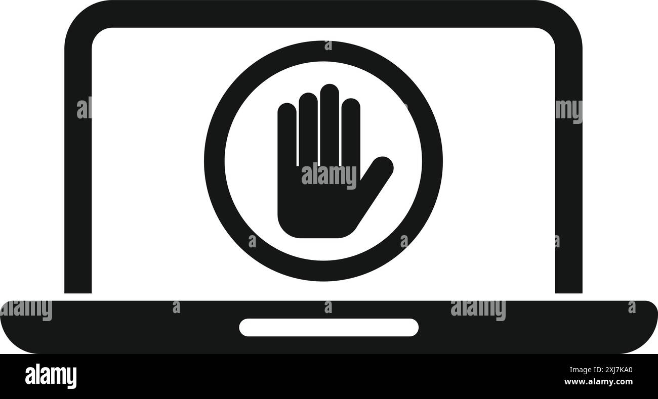 Schwarze Silhouette eines Laptops mit Stopphand-Geste, Konzept des Zugangs verweigert Stock Vektor