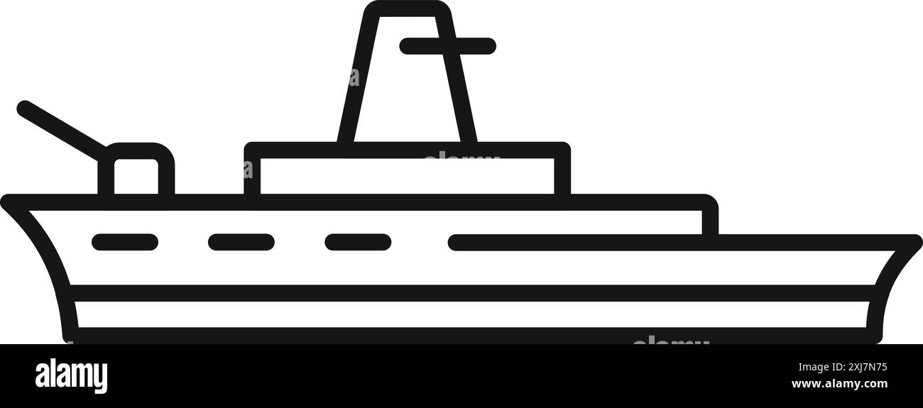 Militärisches Kriegsschiff patrouilliert den Ozean und schützt die Grenzlinie des Landes, Marineschiffsymbol, Schutzkonzept Stock Vektor