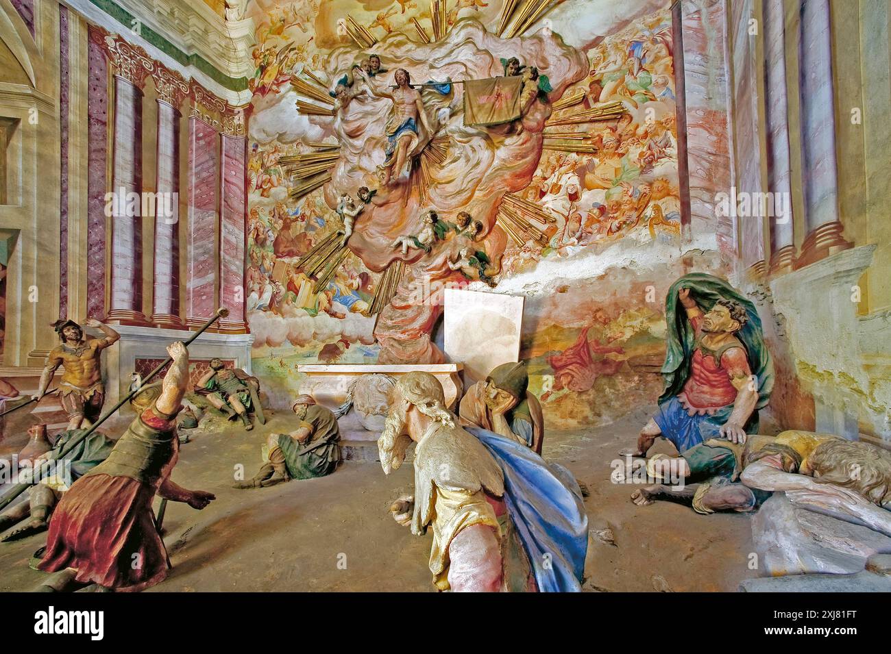 Italien Piemont Domodossola Heiliger Berg die Auferstehungsskulpturen von Giuseppe Rusnati Bildwerke von Giovanni Sampietro Stockfoto