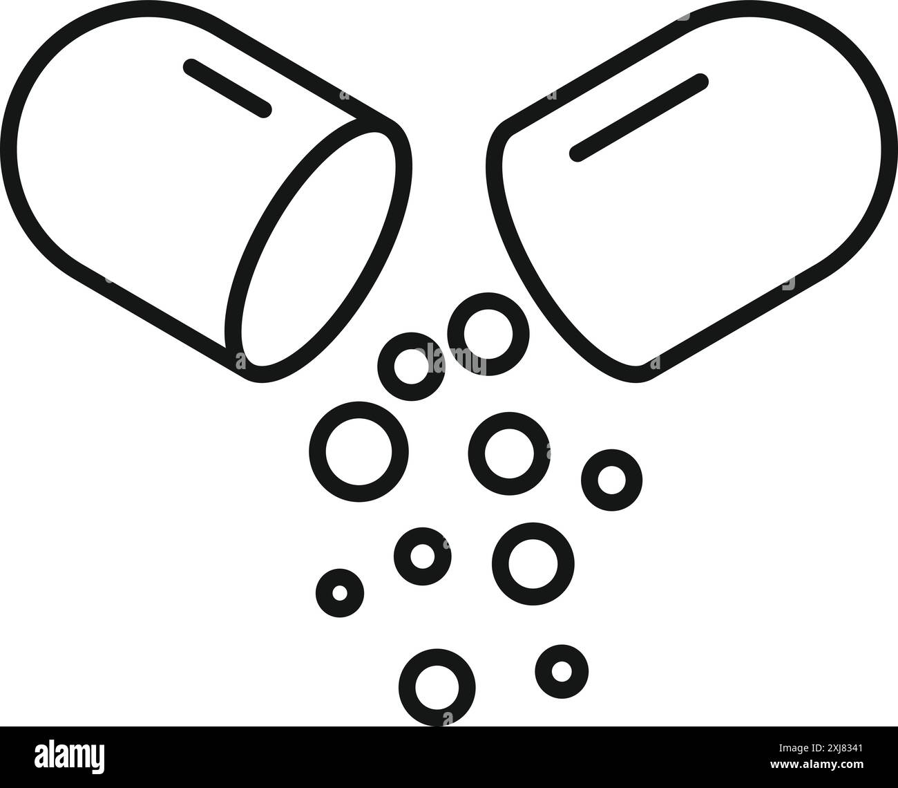 Offene medizinische Kapsel veröffentlicht seinen Inhalt, Gesundheit und Medizin Konzept Stock Vektor