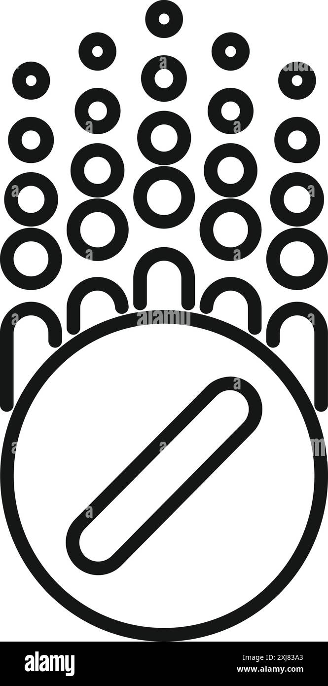 Linie Art Stil Icon einer Gruppe von Menschen, die eine große Pille mit einem Minuszeichen bilden, repräsentiert das Konzept der Gesundheitsversorgung Stock Vektor