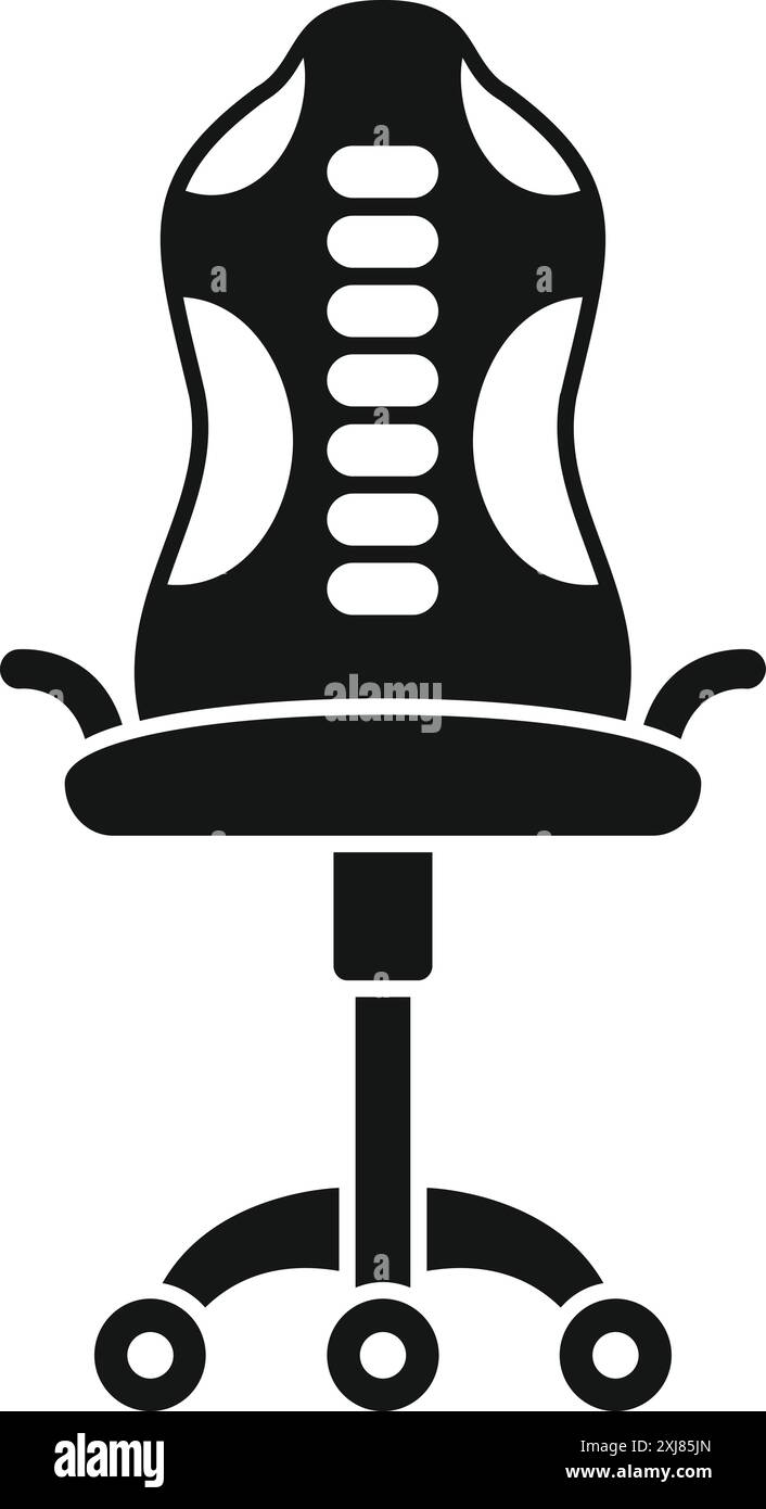 Das schwarze Glyphe-Symbol für einen modernen ergonomischen Bürostuhl, ideal für mehr Komfort und Produktivität am Arbeitsplatz Stock Vektor