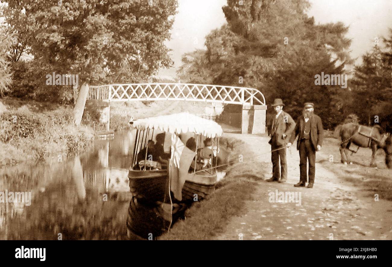Eine Pferdefahrt auf dem Llangollen Canal, viktorianische Zeit Stockfoto