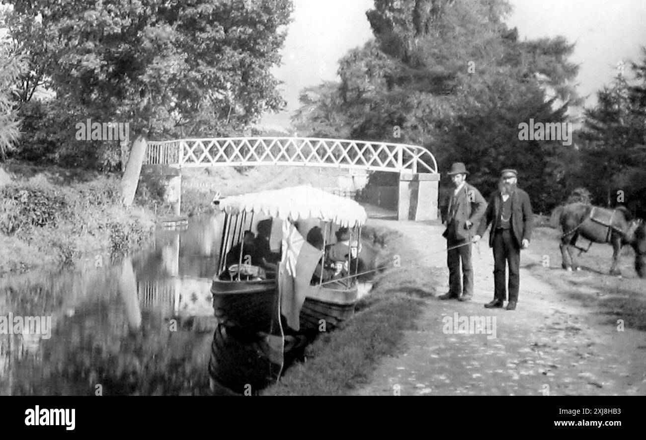 Eine Pferdefahrt auf dem Llangollen Canal, viktorianische Zeit Stockfoto