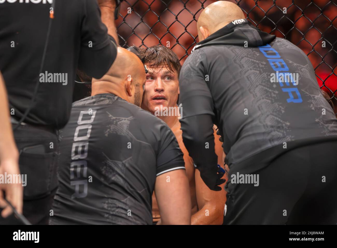 UFC Lightweight Drew Dober in seiner Ecke während der UFC auf ESPN 59 in der Ball Arena Stockfoto