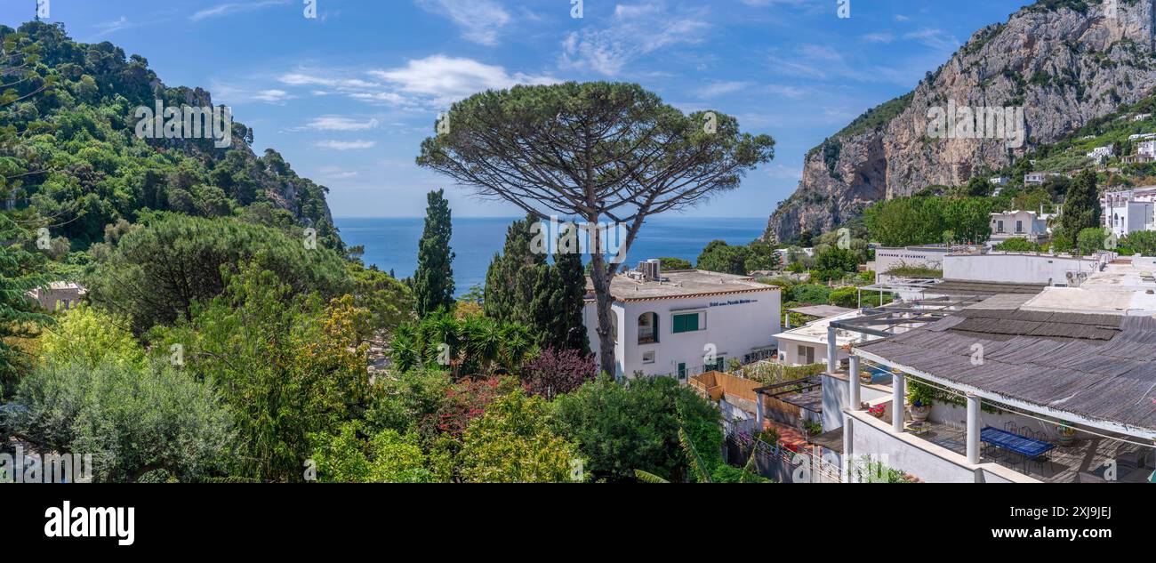 Blick auf Villen und Meereslandschaft von Capri Stadt, Insel Capri, Bucht von Neapel, Kampanien, Italien, Mittelmeer, Europa Copyright: FrankxFell 844-34963 Stockfoto