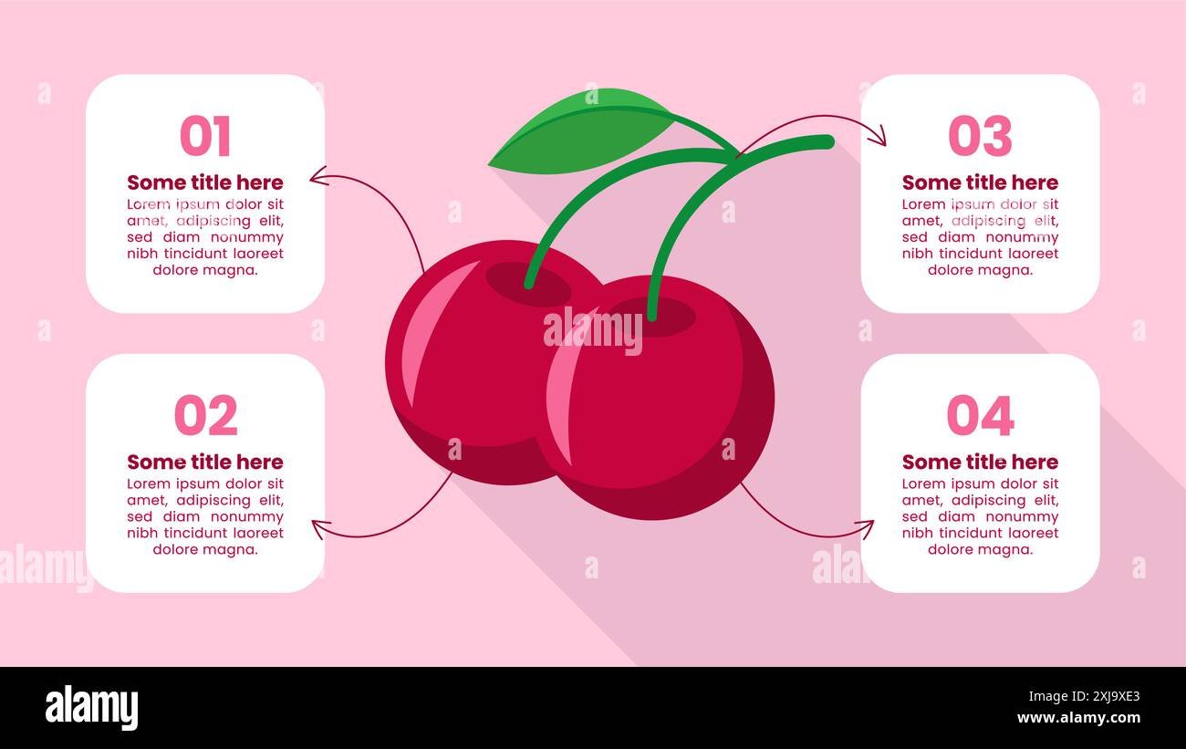 Infografik-Vorlage mit 4 Optionen oder Schritten. Kirsch. Kann für Workflow-Layout, Diagramm, Banner und Webdesign verwendet werden. Vektorabbildung Stock Vektor