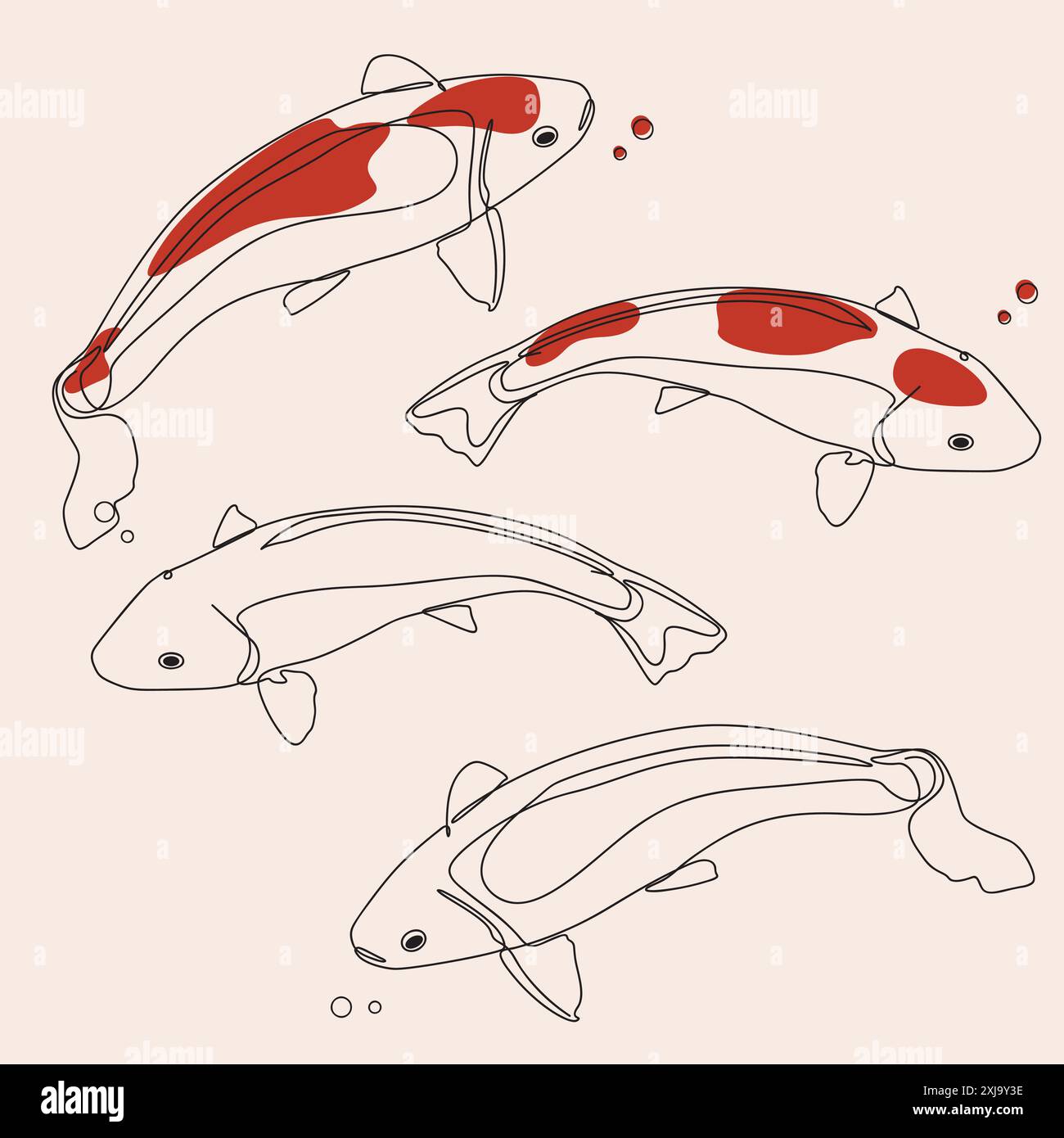 Farbenfrohe Koi-Fische schwimmen anmutig in einem ruhigen Teich. Lebendige Illustration der Wasserwelt. Stock Vektor