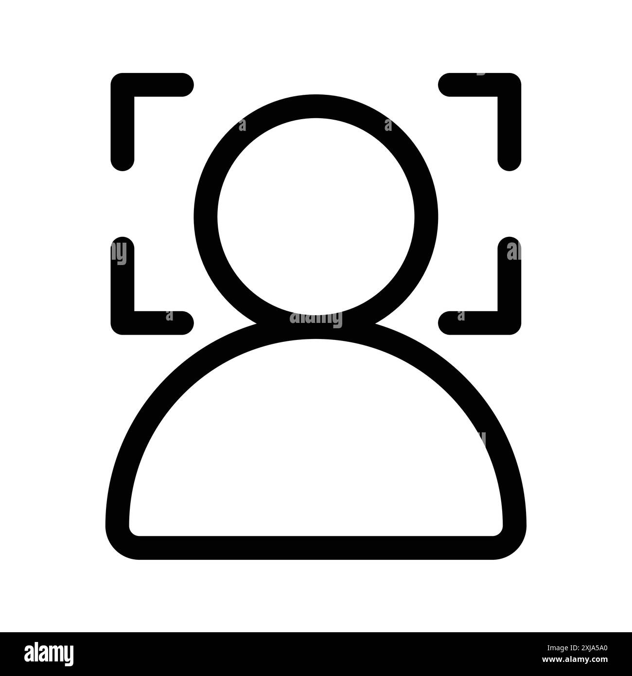 Symbol für die Gesichtserkennung in Form einer dünnen Linienkontur und eines linearen Vektorzeichens festgelegt Stock Vektor