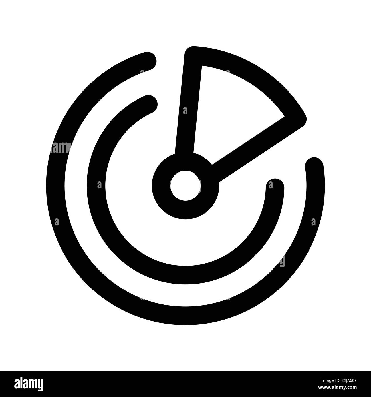 Symbol für die Radarerkennung in Form einer dünnen Linienkontur und eines linearen Vektorzeichens Stock Vektor
