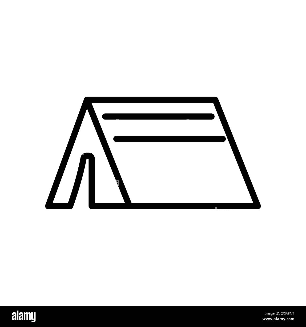 Zelt-Symbol in dünner Linienkontur und linearem Vektorzeichen Stock Vektor