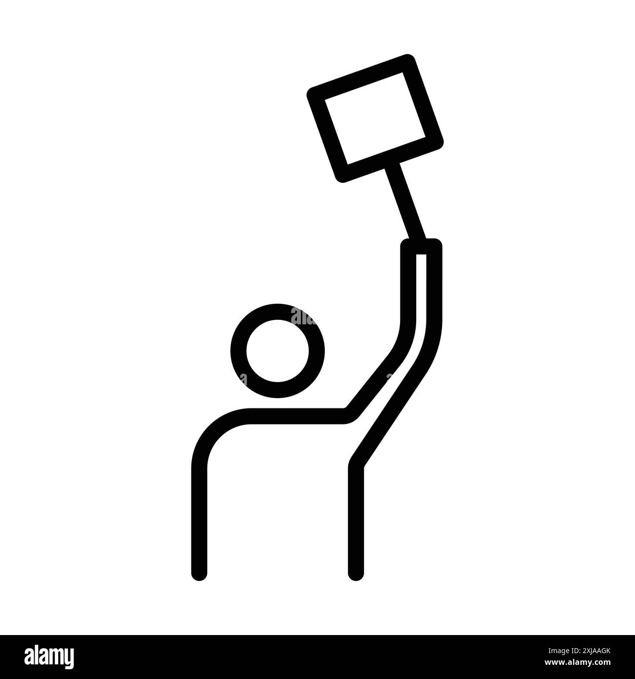Der Mann protestiert mit einem Poster-Symbol in dünner Linie und linearem Vektorzeichen Stock Vektor