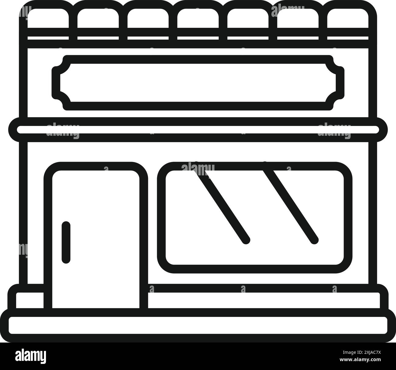 Die Fassade des kleinen Geschäftsgebäudes mit einem Vordach befindet sich auf der Straße Stock Vektor
