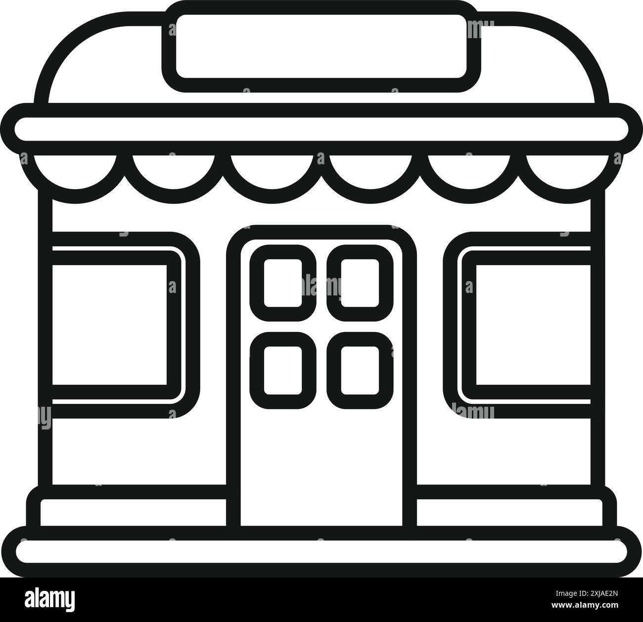 Einfaches Schwarz-weiß-Symbol einer kleinen Geschäftsfassade mit Markise Stock Vektor