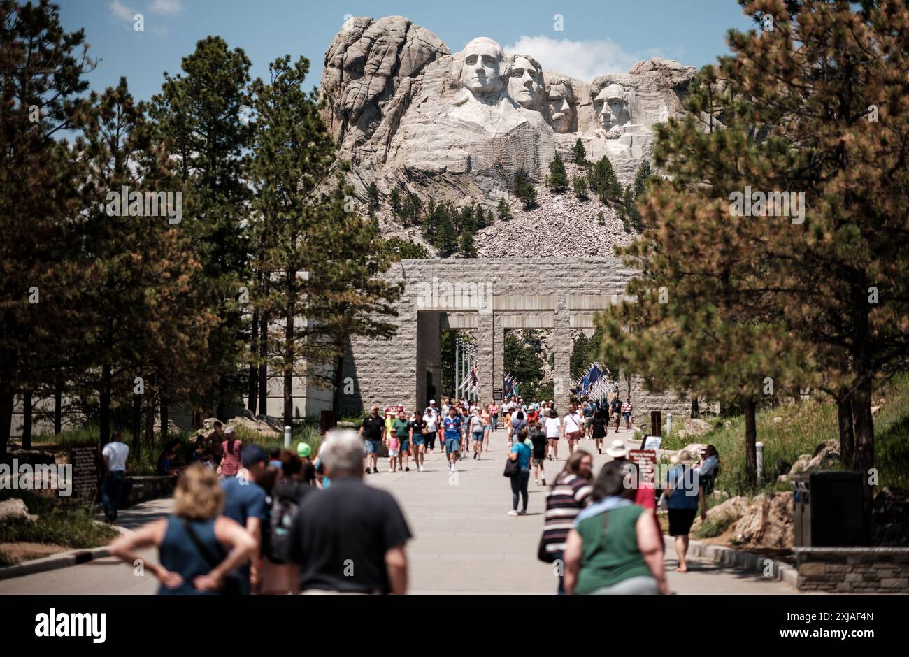 Das Mount Rushmore National Memorial befindet sich vor den Toren von Keystone, South Dakota, Vereinigte Staaten von Amerika. Stockfoto