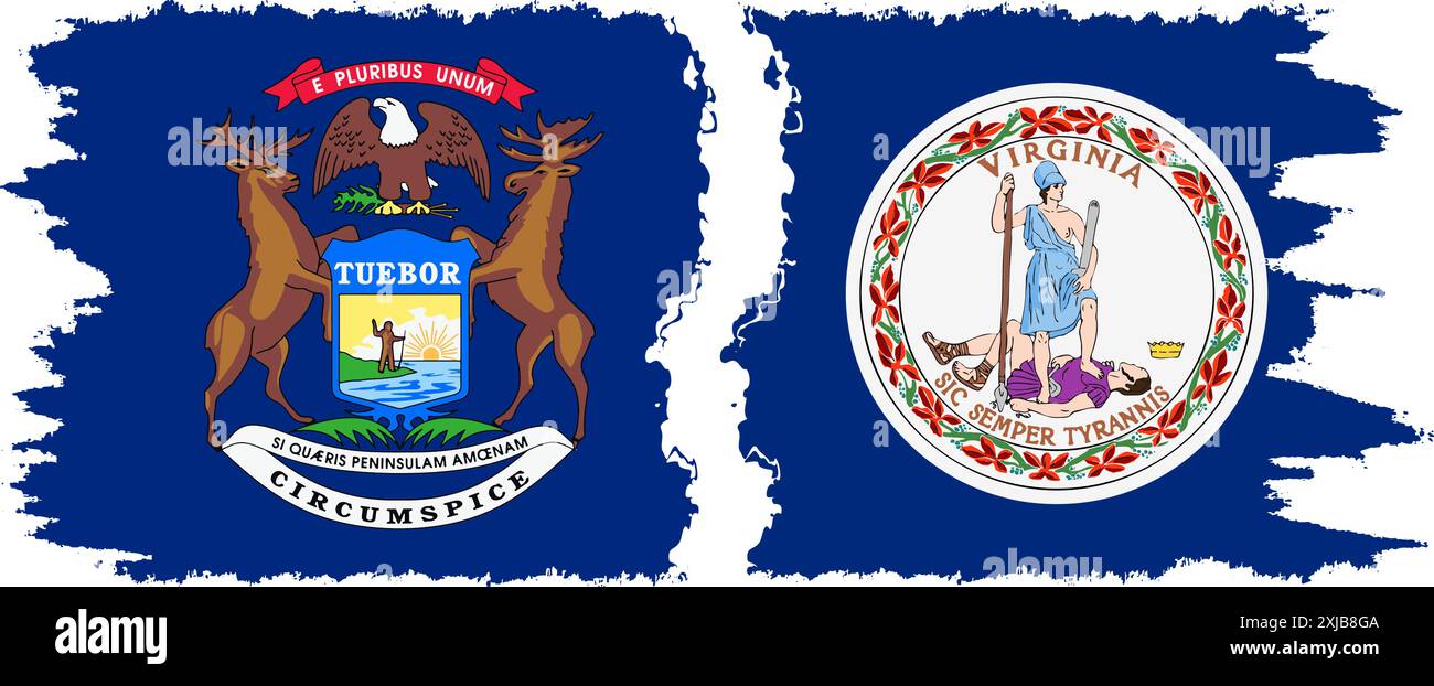Virginia und Michigan state Grunge Pinsel Flags Verbindung, Vektor Stock Vektor