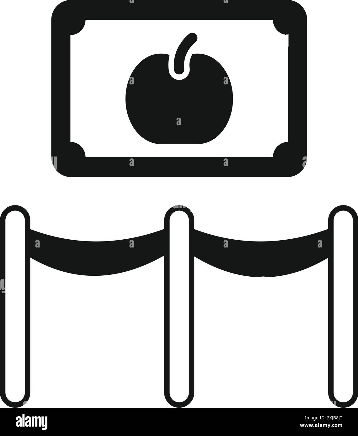 Einfaches Symbol einer Museumsbarriere, die ein berühmtes Gemälde eines Apfels schützt Stock Vektor