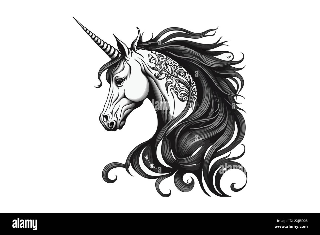 Einhorn Tattoo Schwarz-weiß-Vektor Stock Vektor