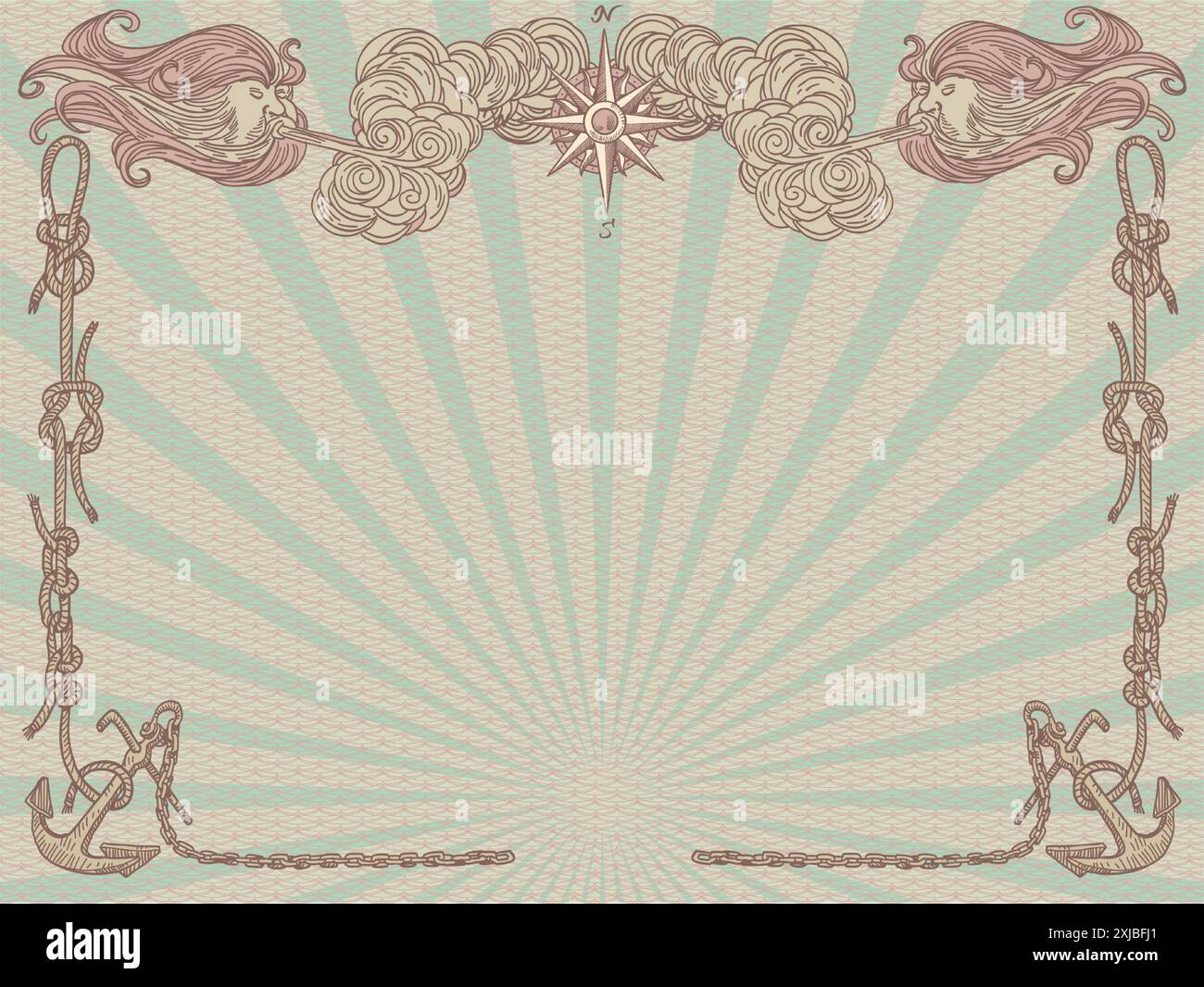 Hintergrund mit einem Rahmen von Seekarten. Fantasy stylisches Design eines Werbeplakats. Antiker nautischer Rahmen mit leerem Raum. Comic-Auto Stock Vektor