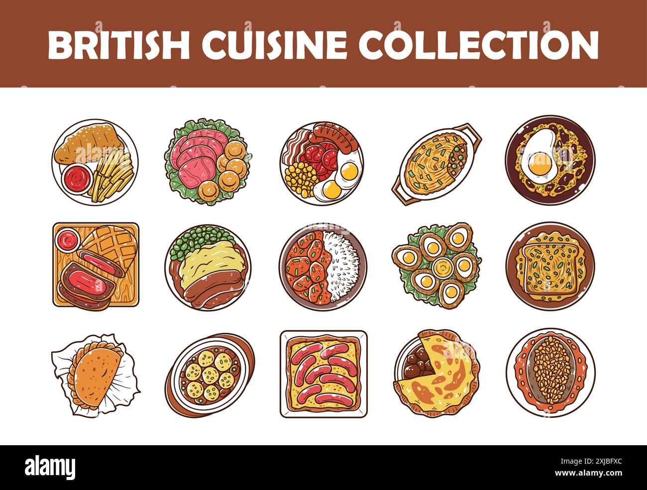 Britische Küche Top View Vektor Illustration Set Stock Vektor