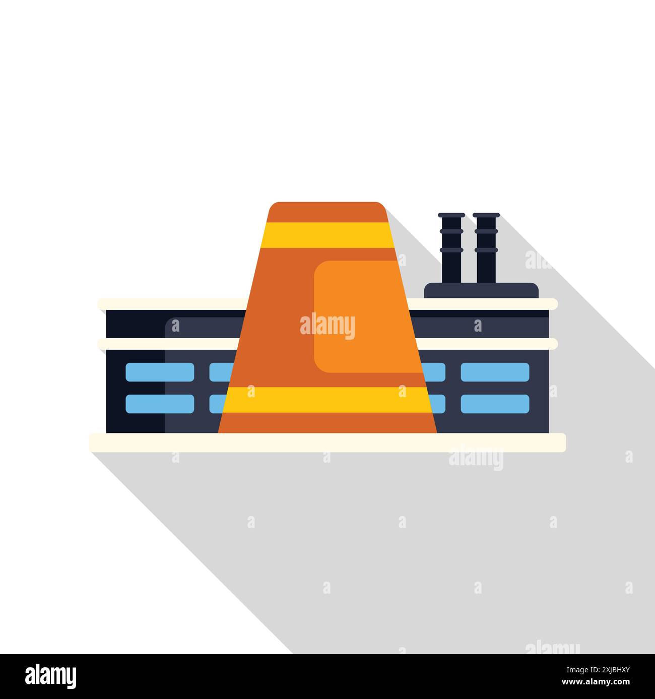 Fabrikgebäude mit Rauchschornsteinen, die die Atmosphäre mit Kohlenstoffemissionen verschmutzen Stock Vektor