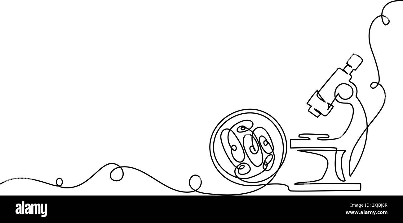 Mikroskop mit Biozellen im Auge. Bildungs- und Forschungskonzept. Stock Vektor