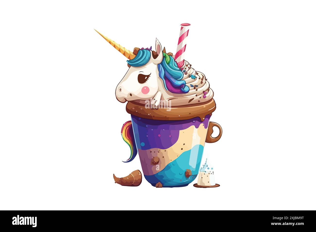 Einhorn Trinkt Kaffee Vektor-Illustration Stock Vektor