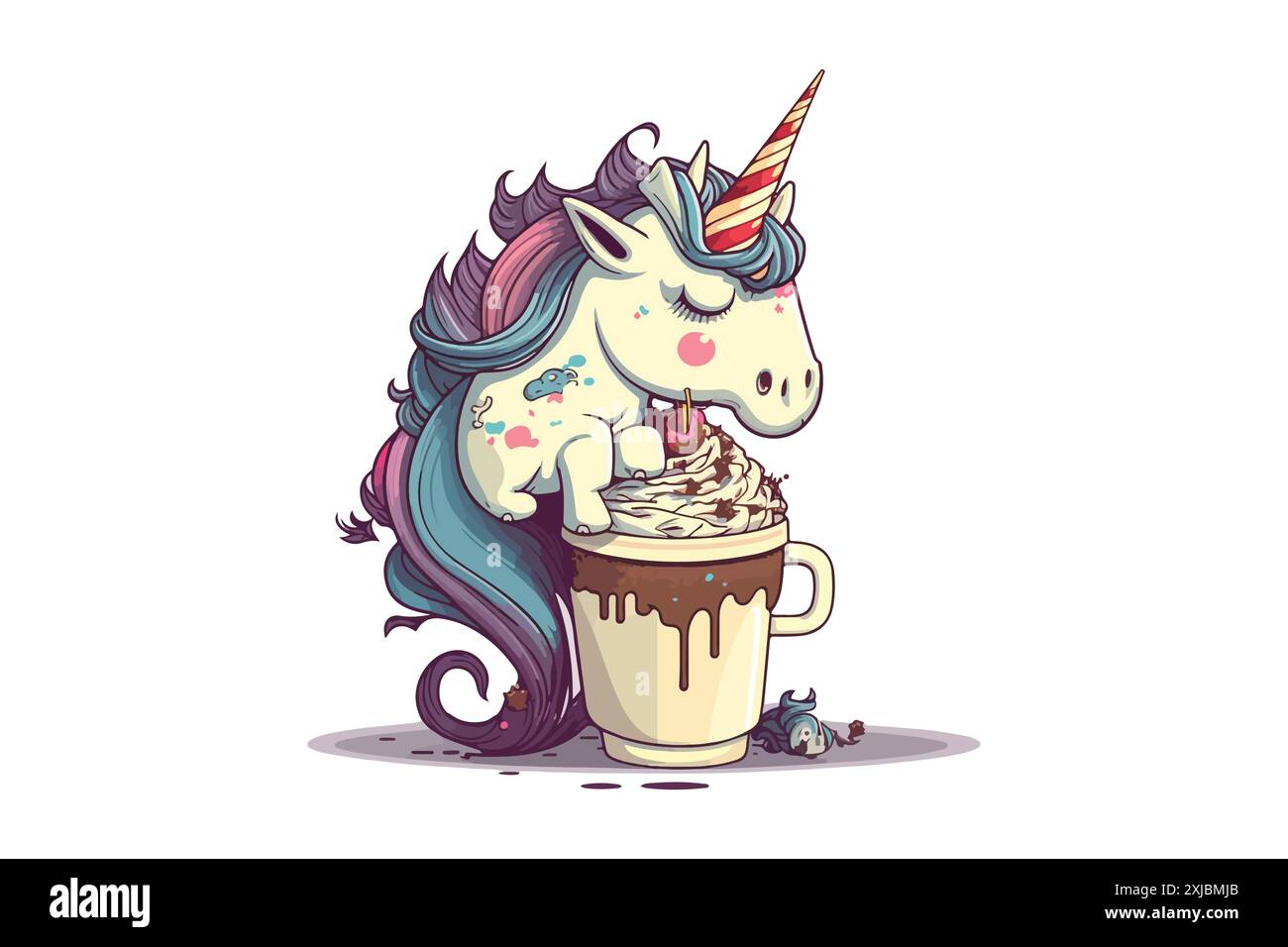 Einhorn Trinkt Kaffee Vektor-Illustration Stock Vektor